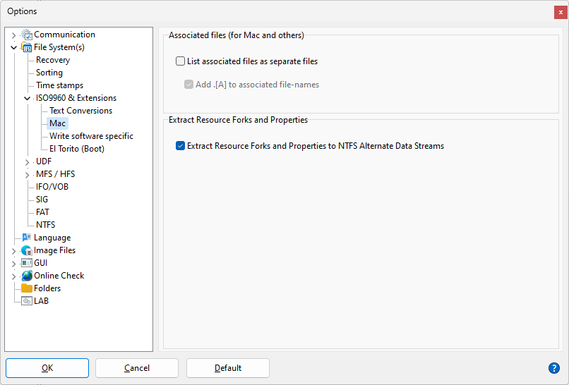 ISO File System Settings (Mac)