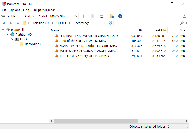 Capture d'écran d'IsoBuster 4.4